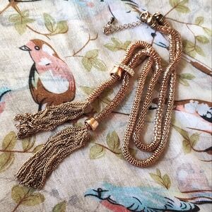 Rose Gold Tone Long Mesh Hollow  Tube Chain Slide Dual Tassel Vintage Necklace
